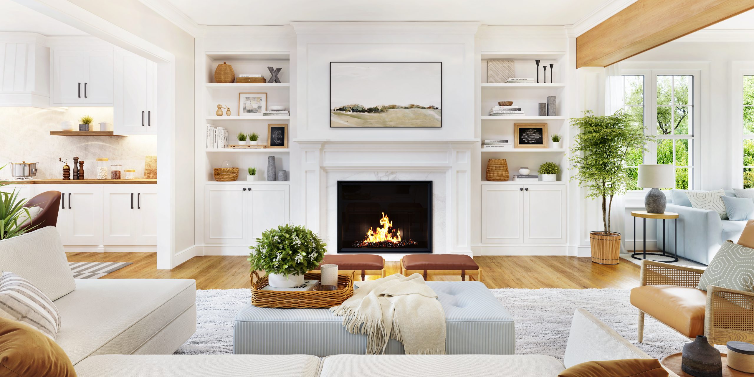 Beautiful living room with fireplace